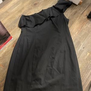 H&M black one shoulder ruffle sleeve mini dress